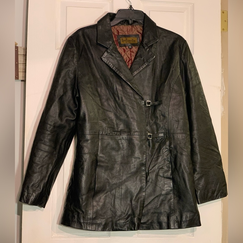 Vintage Infinity By Trucker Leather Men’s Leather Jacket Black Pea coat Buckle